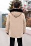 Beige Snap Fastener Chest Pocketed Fur Lined Boy's Hooded Coat21352 - 8