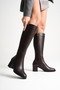 Women's Genuine Leather Stylish Heeled Boots - Brown - 2