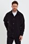 Men's Oversize Black Fleece Cardigan - Non-Pilling, Cold-Proof, Shirt Collar Rf0312 - 6