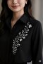 Women's Shirt Saten Fabric New Trend Model Embroidered Hidden Button Wrinkle-Resistant Fabric - 3