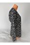 Women's Black Pattern Crew Neck Short Sleeve Slits Side Viscose Mother Combed Cotton T-Shirt Blouse - 4