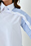 Women's Custom Designed Collar, Cuff Buttoned, Striped Trimmed Crop Blouse Shirt - 8