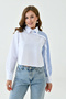 Women's Custom Designed Collar, Cuff Buttoned, Striped Trimmed Crop Blouse Shirt - 2