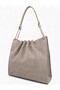 Stone Color Nubuck Chain Detailed Pleated Women's Shoulder Bag - 3