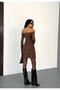 Women's Brown Strapless Neckline Layered Skirt Detail Mini Dress Hzl25W-Fry123581 - 6