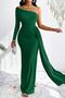 Emerald Green One Shoulder Long Sleeve Tailed Maxi Length Crepe Evening Dress - 4