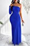 Cobalt Blue One Shoulder Long Sleeve Sweep Train Maxi Length Crepe Fabric Evening Dress - 3