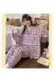 Plaid Pattern Women's Pajama Set Lounge Wear Girl's Pajama Set Cotton Blended Sleepwear Set - 4