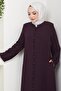 Sleeve Darted Buttoned Abaya Plum HM2861 - 3