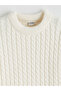 Crew Neck Hair Braid Patterned Girl's Knitwear Sweater - 4