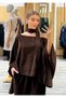 Women's Chenille Velvet Flowy Bohemian Blouse with Scarf Detail - Brown - 2