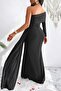 Black One Shoulder Long Sleeve Tailored Maxi Length Crepe Fabric Evening Dress - 6