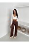 Women's Palazzo Faux Leather Wide-Leg Trousers with Back Pockets - 6