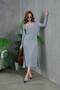 Women's Crew Neck Tulle Detail Maxi Size Corded Fabric Knitwear Dress - 7