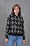 Women's Polo Neck Half Placket Button Detail Patterned Oversized Knitwear Sweater - 5