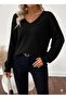 Women's Long-Sleeve V-Neck Open-Back Ribbon-Detail Fleece-Lined Ribbed Knit Blouse - 3