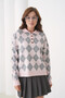 Women's Polo Neck Half Placket Button Detail Patterned Oversized Knitwear Sweater - 4