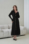 Women's V-Neck Full Button Closure Belt Detail Maxi Length Ribbed Knit Dress - 5