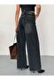 Women's Smoked Washed Baggy Jean High Waist Wide Leg Jeans Black - 3