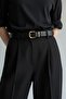 100% Genuine Leather Women's Antique-Finish Buckled Black Belt Jacket Belt Shirt Belt Trouser Belt - 5