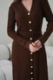 Women's V-Neck Full Button Closure Belt Detail Maxi Length Ribbed Knit Dress - 2