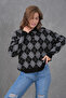 Women's Polo Neck Half Placket Button Detail Patterned Oversized Knitwear Sweater - 2