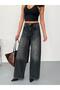 Women's Smoked Washed Baggy Jean High Waist Wide Leg Jeans Black