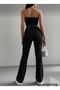 Women's Black Velvet Strapless Top and High Waist Palazzo Pants Sets - 2