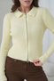 Women's Polo Neck Zipper Detailed Soft Textured Corded Fabric Knitwear Jacket - 2