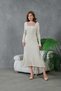 Women's Crew Neck Tulle Detail Maxi Size Corded Fabric Knitwear Dress - 5