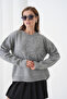 Women's Crew Neck Pattern Embroidered Soft Textured Knitwear Sweater - 3