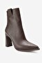 Aja Brown Skin Women's Thick Heeled Boots Can Be Used as Boots - 5
