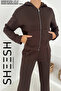 Soft Textured Brown Premium Modal Set with Bottom Pants, Palazzo Top, Zippered Sweatshirt Hoodie - 5