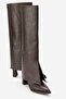 Aja Brown Skin Women's Thick Heeled Boots Can Be Used as Boots