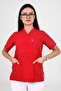 Women's Terycotton Envelope Collar Red Color Scrubs Single Top - 2