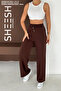Soft Textured Wide Leg Premium Modal Brown Palazzo Pants Sweatpants - 3