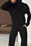 Soft Textured Black Modal Suit Top Cross Side Zipper Detailed Sweatshirt Bottom Palazzo Pantalon - 4