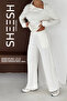 Soft Textured Ecru Modal Suit Top with Cross Side Zipper Detail Sweatshirt Bottom Palazzo Pants - 3