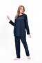 Women's Navy Blue Plus Size Cotton Button down Pajama Set - 4