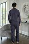 Navy Blue White Plaid Patterned Front Buttoned Elegant Men's Pajama Set - 5