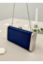 Navy Blue Full Metal Frame and Crystal Embroidered Glitter Satin Evening Dress Bag - 5