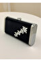 Black Complete Metal Frame and Crystal Embroidered Glitter Satin Evening Dress Bag - 3
