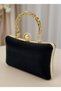 Black Gold Pearl and Crystal Embroidered Glitter Satin Evening Dress Bag Wedding Engagement Graduation - 3
