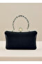 Black Pearl and Crystal Embroidered Glitter Satin Evening Dress Bag - 4