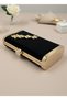 Black Gold Complete Metal Frame and Crystal Embroidered Glitter Satin Evening Dress Bag Wedding Engagement Graduation - 2