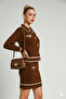 Women's Knitwear Gold Buttoned Skirt Bottom Top Set - 3
