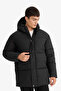 Warm Water Repellent Regular Fit Hooded Pocketed Lined Windproof Zippered Padded Parka F38 - 3