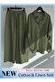 Ladies 2 Piece Set New Trend Fashion Classic Solid Color Cotton Linen Shirt Suit Summer Spring Plus