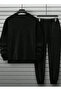 Men's Black Crew Neck Sweatpants Balance Printed Oversize Sweatpants Set - 3