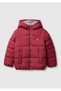 Boy's Burgundy Puffa Coat with Logo Patch on the Left Chest and Front Pocket Detail